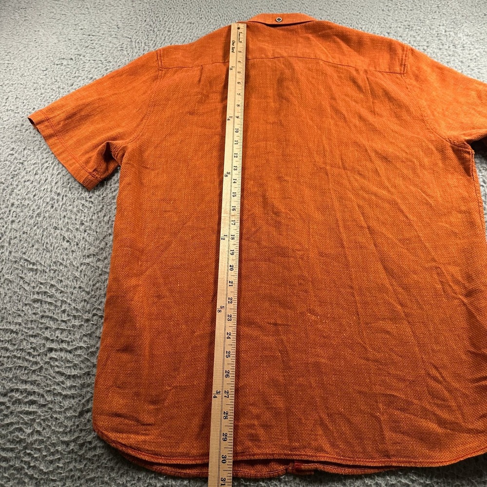 32 Bar Blues Shirt Mens L Orange Short Sleeve Button Up Linen‎ Cotton Pocket - Picture 7 of 10